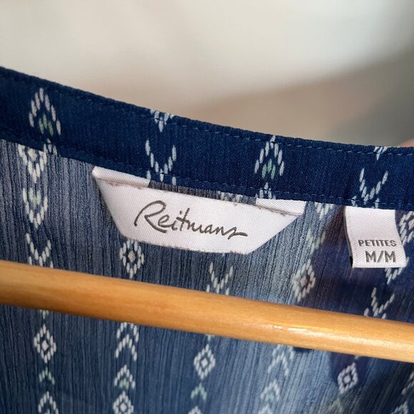 Reitman's. Sheer Blue Pattern Top. Size Petite M. Womens. - Picture 4 of 7